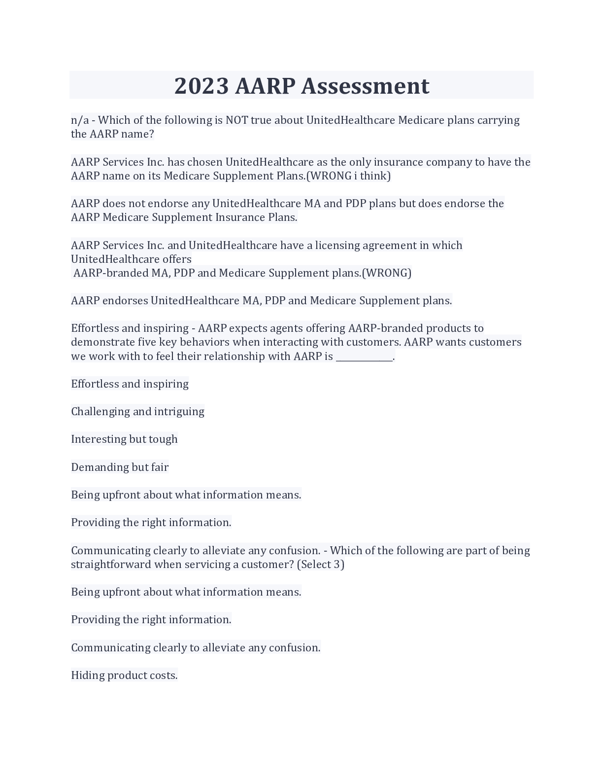 Preview image for 2023/10 AARP Assessment Questions And Answers